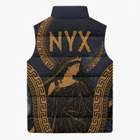 Greek Mythology Nyx Sleeveless Puffer Jacket Starry Night Classical Art Greek Key Pattern