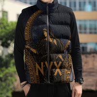 Greek Mythology Nyx Sleeveless Puffer Jacket Starry Night Classical Art Greek Key Pattern