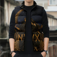 Greek Mythology Nyx Sleeveless Puffer Jacket Starry Night Classical Art Greek Key Pattern
