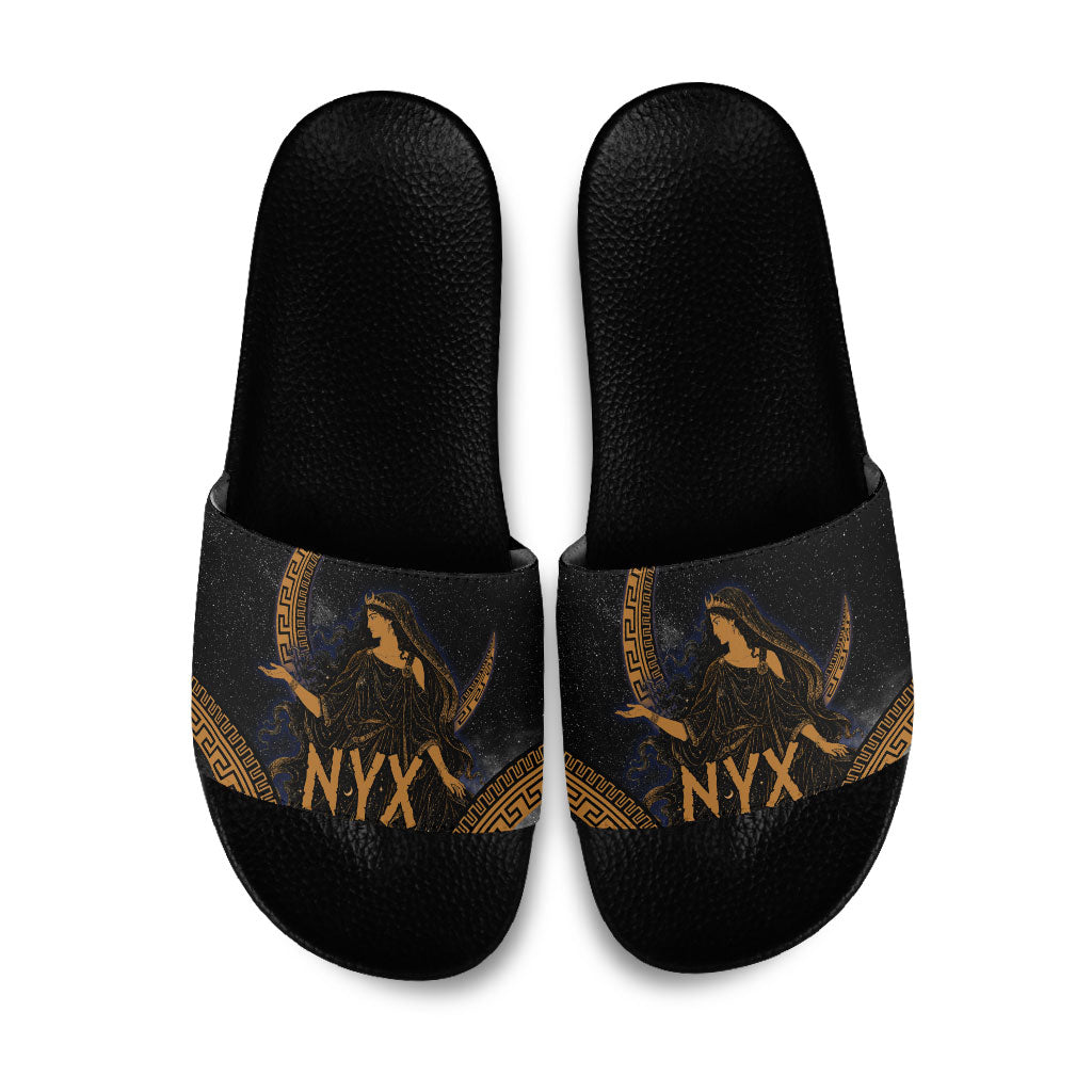 Greek Mythology Nyx Slide Sandals Starry Night Classical Art Greek Key Pattern