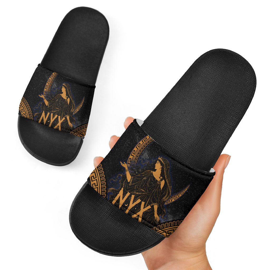 Greek Mythology Nyx Slide Sandals Starry Night Classical Art Greek Key Pattern