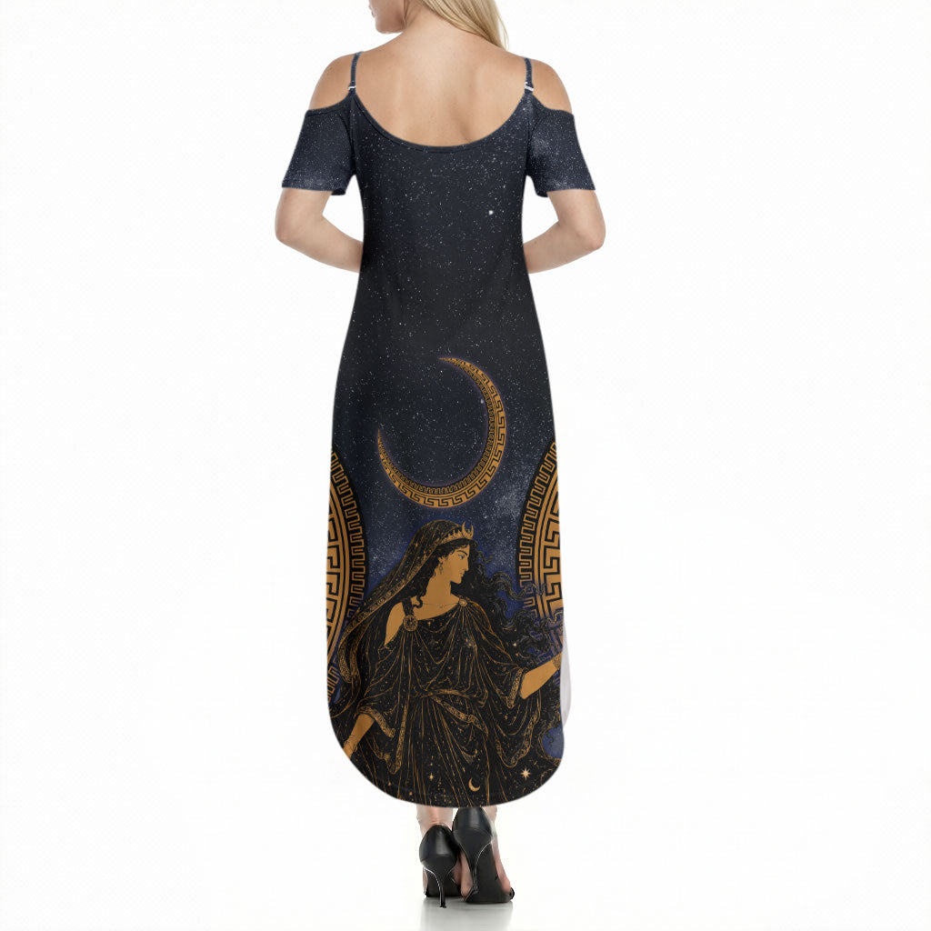 Greek Mythology Nyx Summer Maxi Dress Starry Night Classical Art Greek Key Pattern