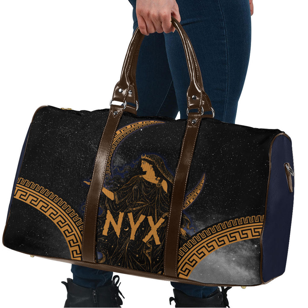 Greek Mythology Nyx Travel Bag Starry Night Classical Art Greek Key Pattern