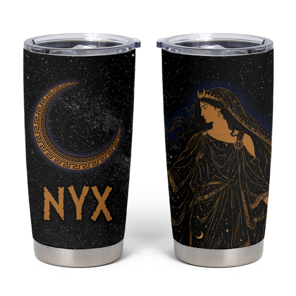 Greek Mythology Nyx Tumbler Cup Starry Night Classical Art Greek Key Pattern