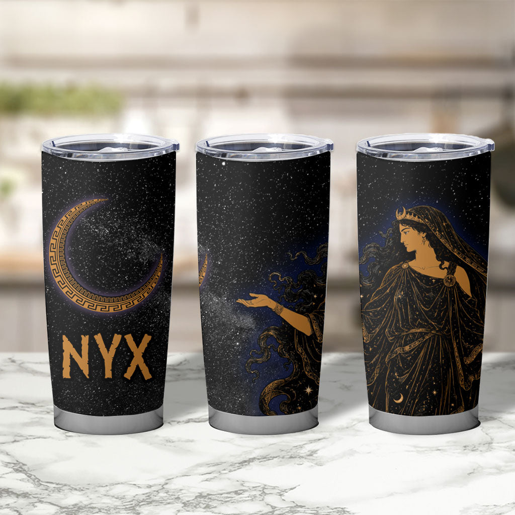 Greek Mythology Nyx Tumbler Cup Starry Night Classical Art Greek Key Pattern