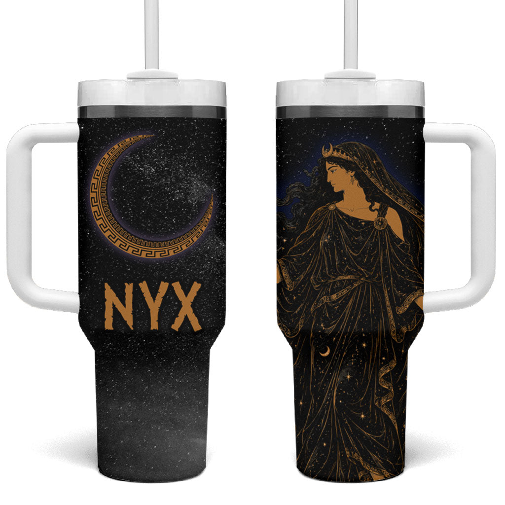 Greek Mythology Nyx Tumbler With Handle Starry Night Classical Art Greek Key Pattern