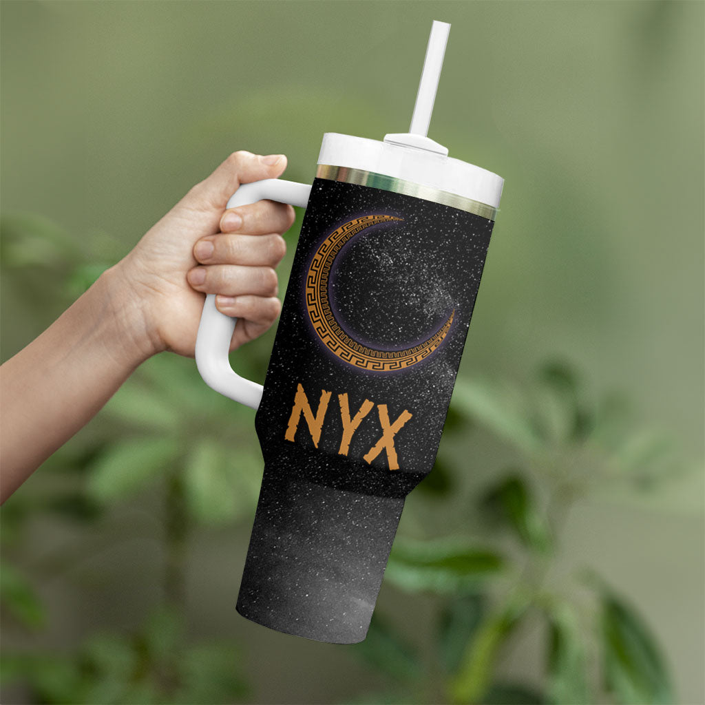 Greek Mythology Nyx Tumbler With Handle Starry Night Classical Art Greek Key Pattern