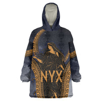 Greek Mythology Nyx Wearable Blanket Hoodie Starry Night Classical Art Greek Key Pattern