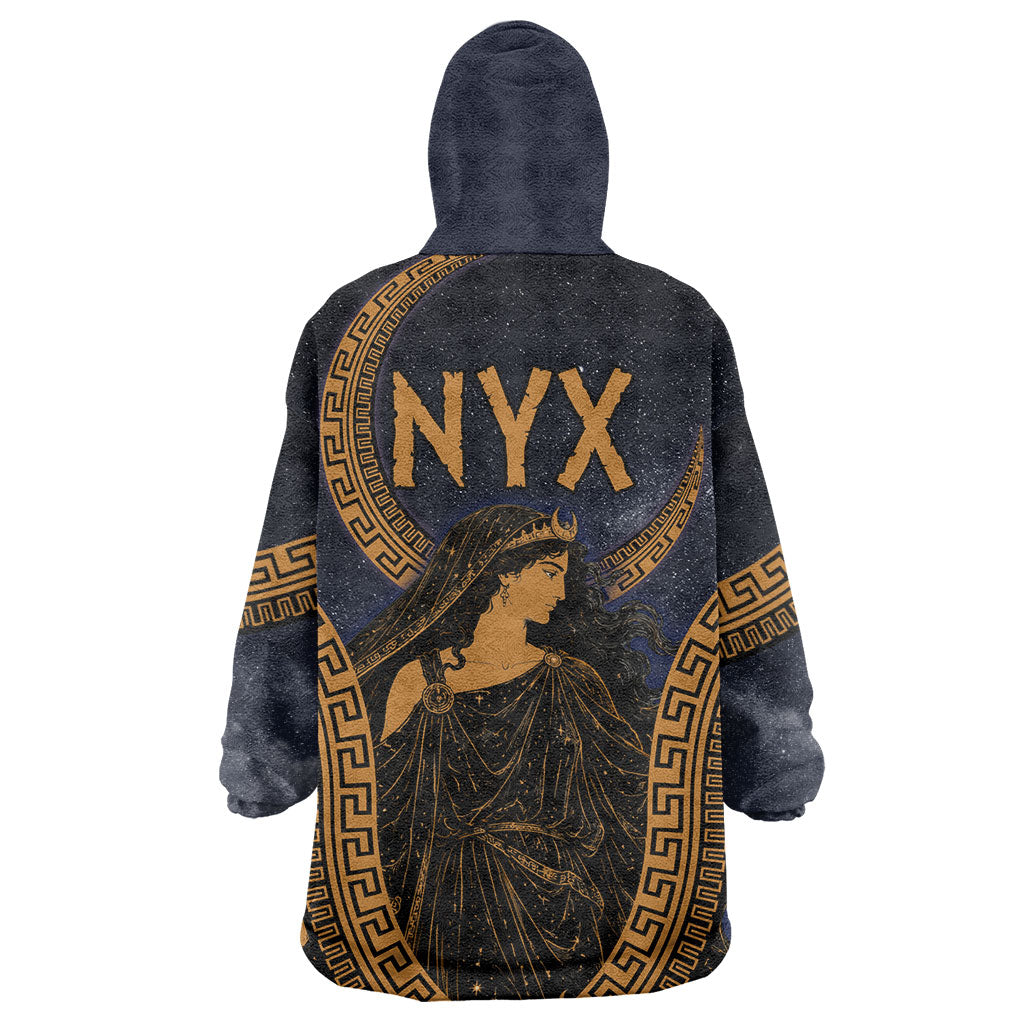Greek Mythology Nyx Wearable Blanket Hoodie Starry Night Classical Art Greek Key Pattern