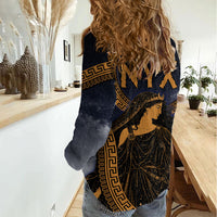 Greek Mythology Nyx Women Casual Shirt Starry Night Classical Art Greek Key Pattern