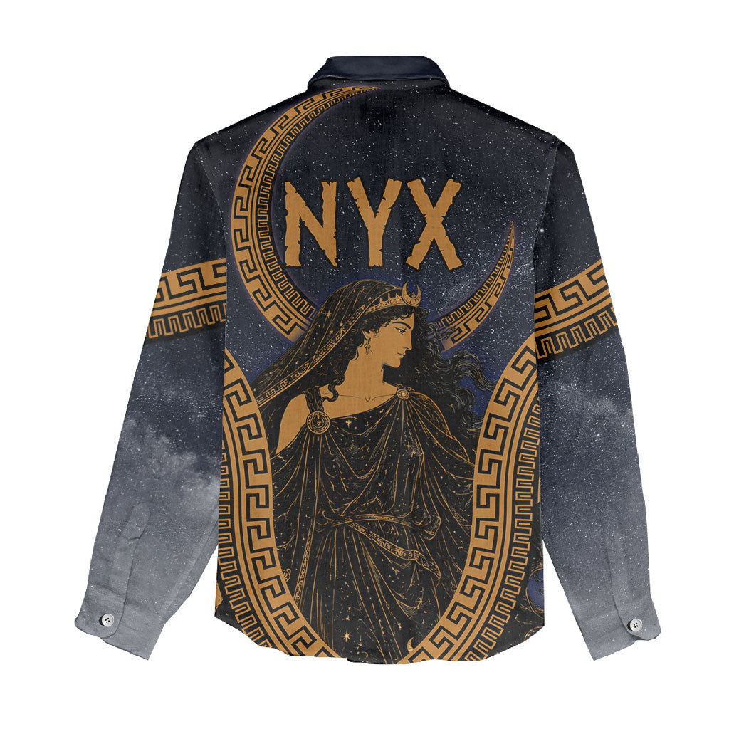 Greek Mythology Nyx Women Casual Shirt Starry Night Classical Art Greek Key Pattern