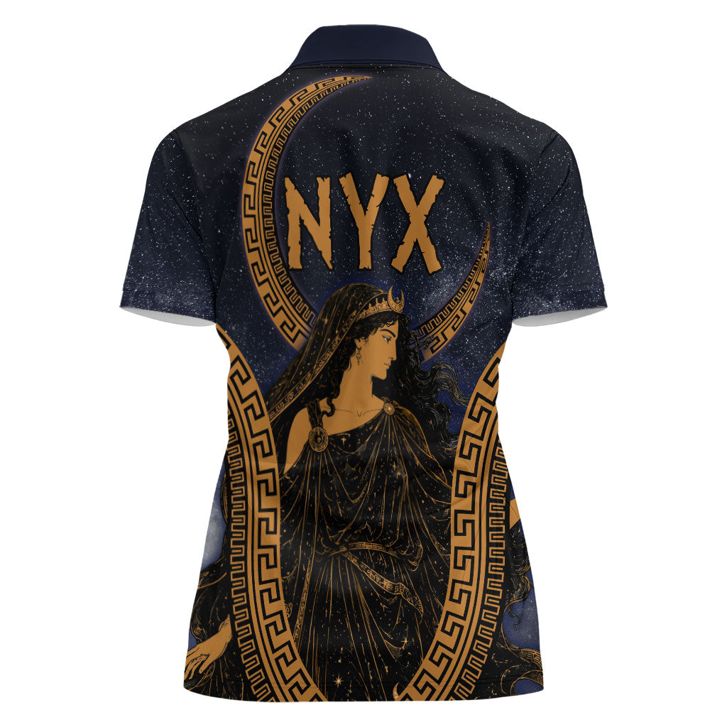 Greek Mythology Nyx Women Polo Shirt Starry Night Classical Art Greek Key Pattern