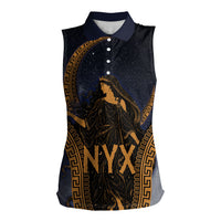 Greek Mythology Nyx Women Sleeveless Polo Shirt Starry Night Classical Art Greek Key Pattern