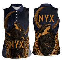 Greek Mythology Nyx Women Sleeveless Polo Shirt Starry Night Classical Art Greek Key Pattern