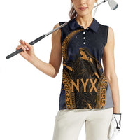 Greek Mythology Nyx Women Sleeveless Polo Shirt Starry Night Classical Art Greek Key Pattern