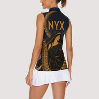 Greek Mythology Nyx Women Sleeveless Polo Shirt Starry Night Classical Art Greek Key Pattern