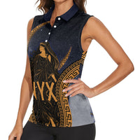 Greek Mythology Nyx Women Sleeveless Polo Shirt Starry Night Classical Art Greek Key Pattern