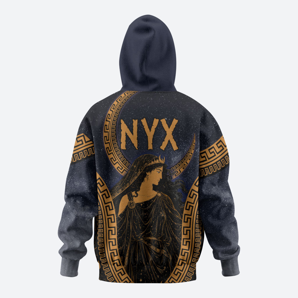 Greek Mythology Nyx Zip Hoodie Starry Night Classical Art Greek Key Pattern