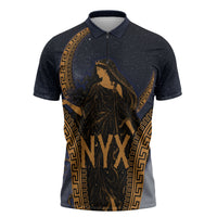 Greek Mythology Nyx Zipper Polo Shirt Starry Night Classical Art Greek Key Pattern