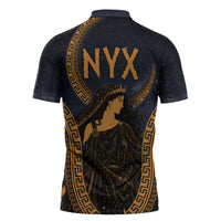 Greek Mythology Nyx Zipper Polo Shirt Starry Night Classical Art Greek Key Pattern