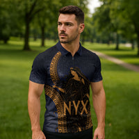 Greek Mythology Nyx Zipper Polo Shirt Starry Night Classical Art Greek Key Pattern