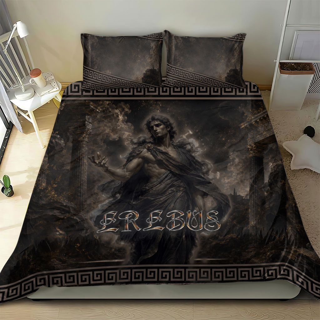 Greek Mythology Erebus Bedding Set God Of Darkness Classical Art Greek Key Pattern