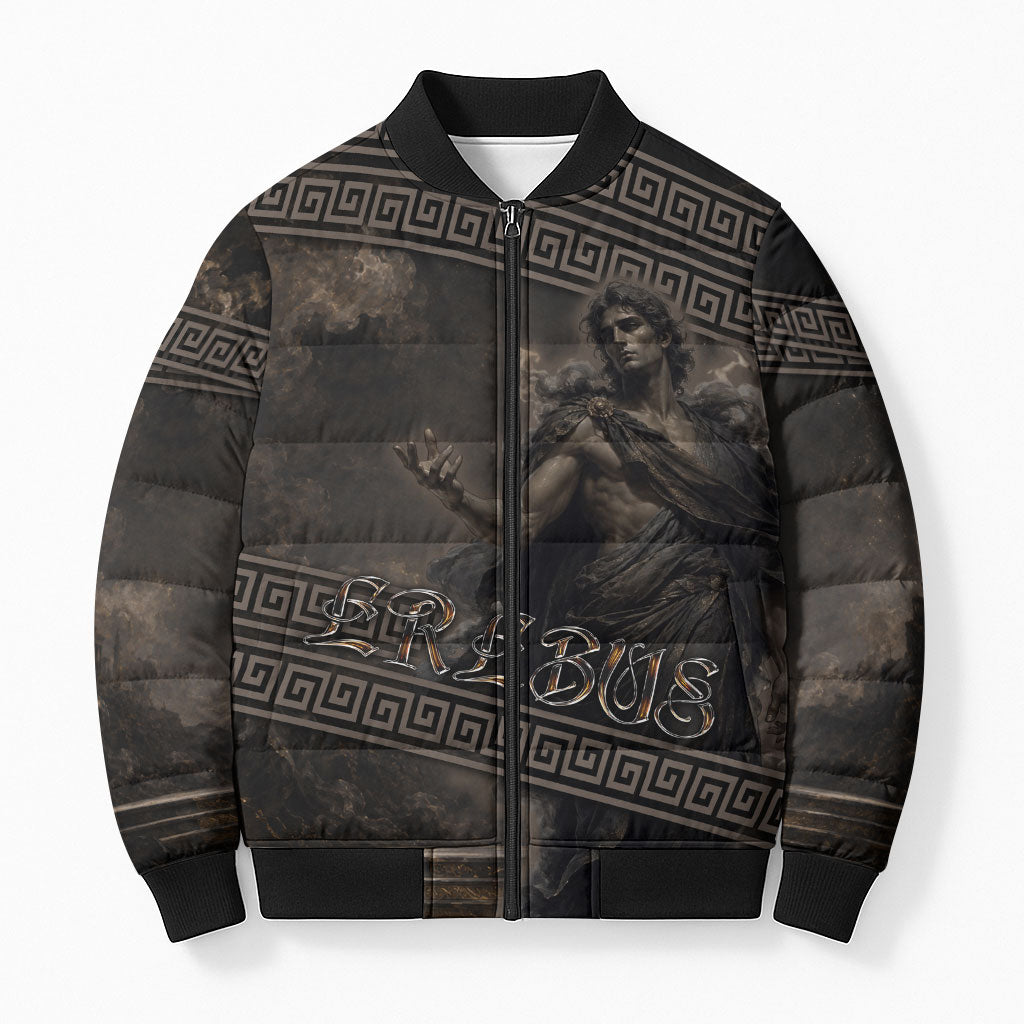 Greek Mythology Erebus Bomber Puffer Jacket God Of Darkness Classical Art Greek Key Pattern