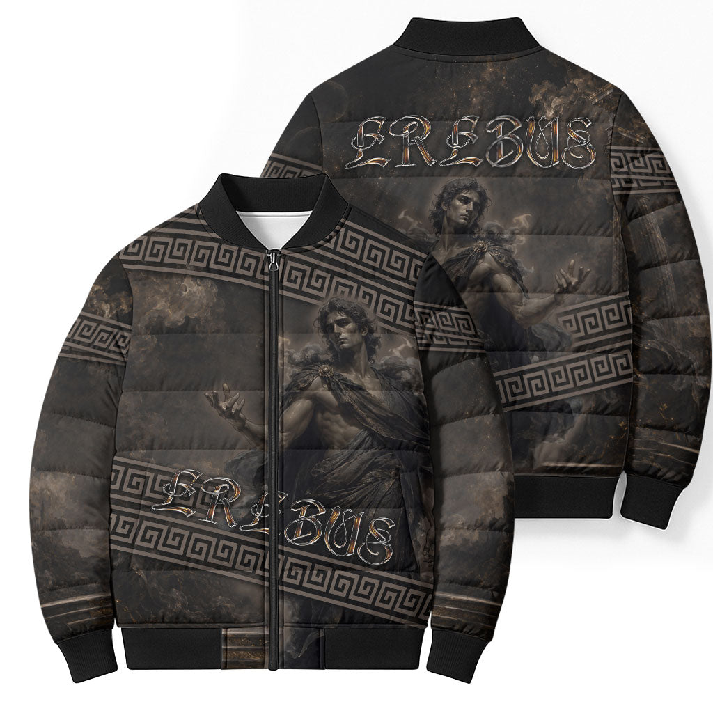 Greek Mythology Erebus Bomber Puffer Jacket God Of Darkness Classical Art Greek Key Pattern