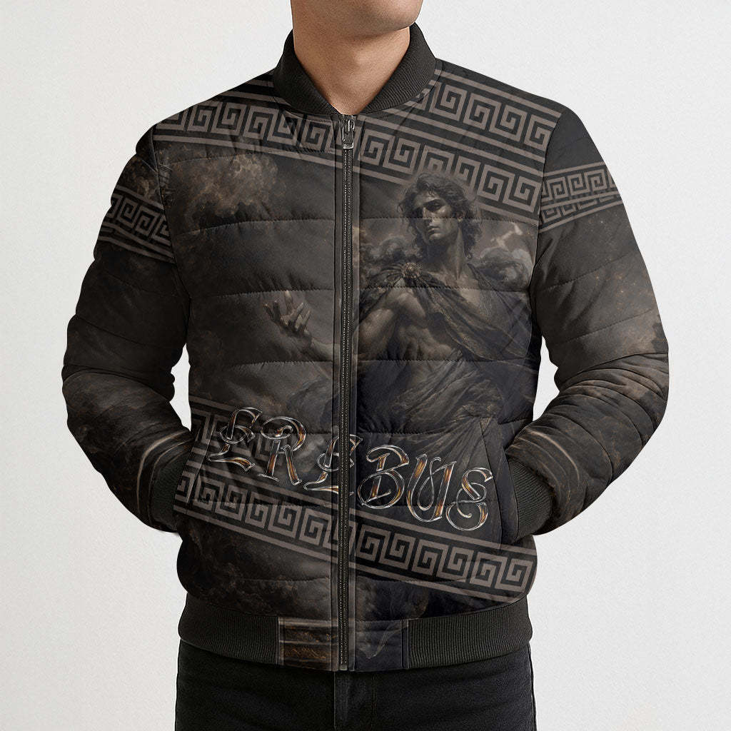 Greek Mythology Erebus Bomber Puffer Jacket God Of Darkness Classical Art Greek Key Pattern