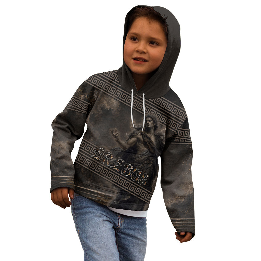 Greek Mythology Erebus Kid Hoodie God Of Darkness Classical Art Greek Key Pattern