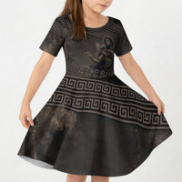Greek Mythology Erebus Kid Short Sleeve Dress God Of Darkness Classical Art Greek Key Pattern
