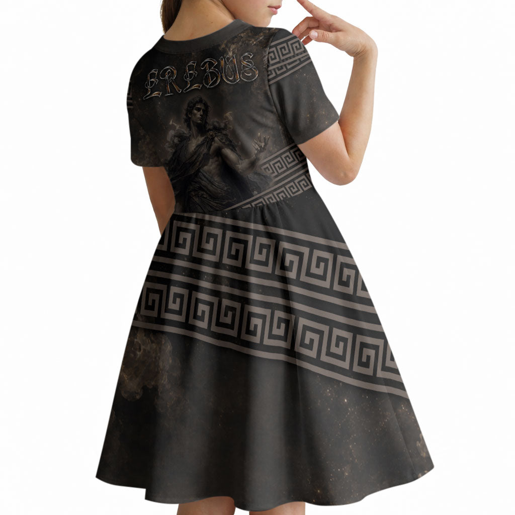 Greek Mythology Erebus Kid Short Sleeve Dress God Of Darkness Classical Art Greek Key Pattern