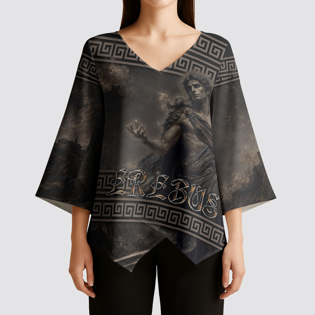 Greek Mythology Erebus Kimono Sleeve Blouse God Of Darkness Classical Art Greek Key Pattern