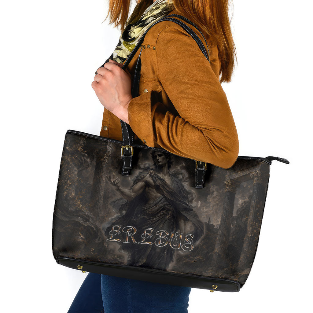 Greek Mythology Erebus Leather Tote Bag God Of Darkness Classical Art Greek Key Pattern