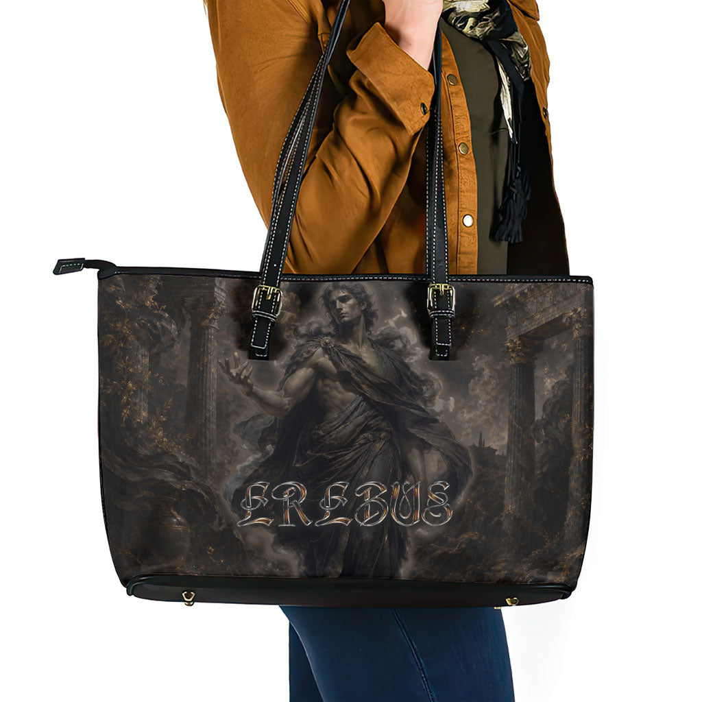 Greek Mythology Erebus Leather Tote Bag God Of Darkness Classical Art Greek Key Pattern