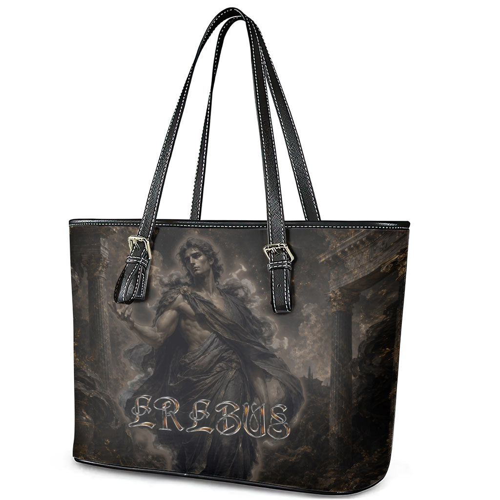 Greek Mythology Erebus Leather Tote Bag God Of Darkness Classical Art Greek Key Pattern