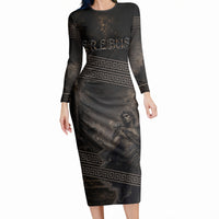 Greek Mythology Erebus Long Sleeve Bodycon Dress God Of Darkness Classical Art Greek Key Pattern