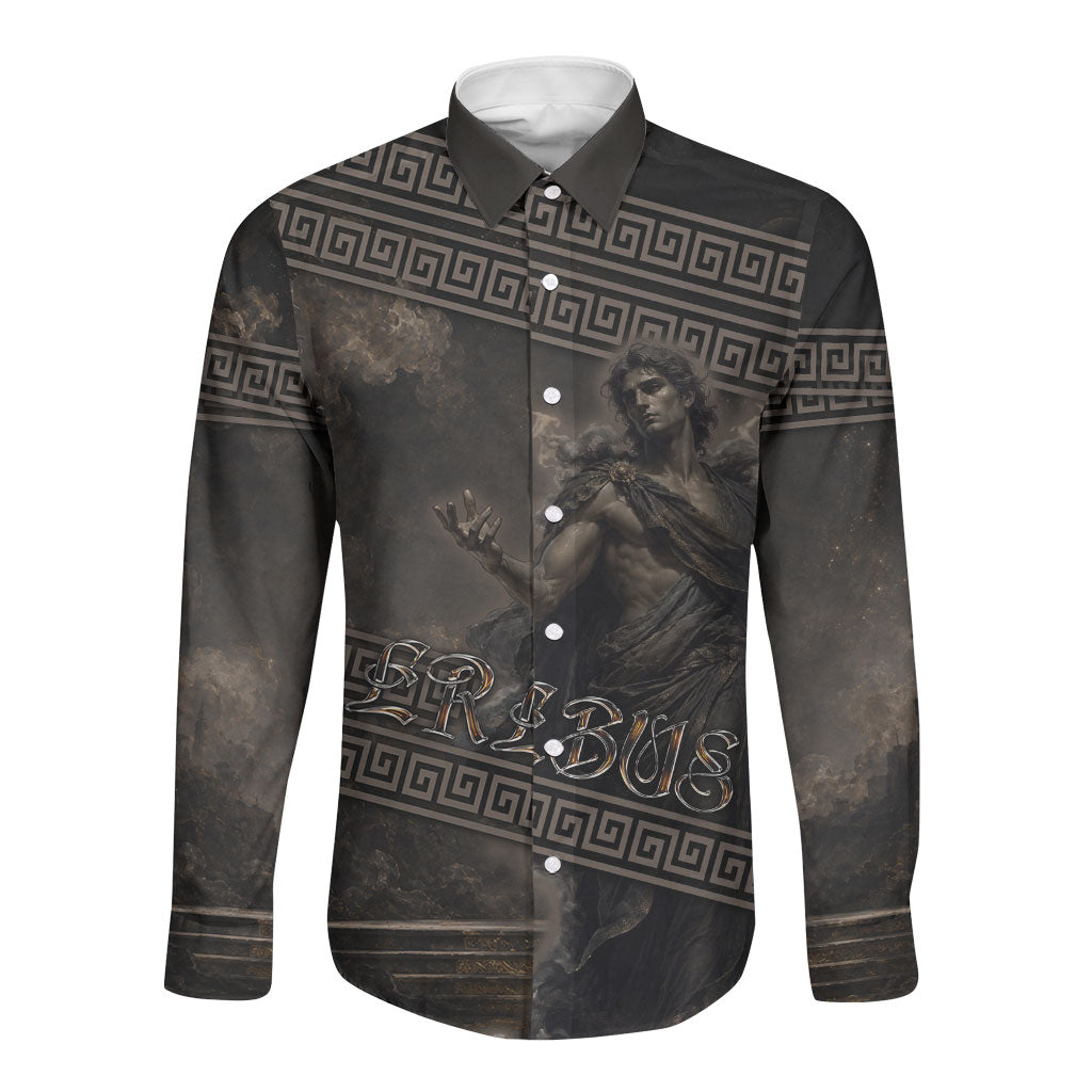 Greek Mythology Erebus Long Sleeve Button Shirt God Of Darkness Classical Art Greek Key Pattern