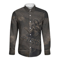 Greek Mythology Erebus Long Sleeve Button Shirt God Of Darkness Classical Art Greek Key Pattern