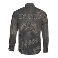 Greek Mythology Erebus Long Sleeve Button Shirt God Of Darkness Classical Art Greek Key Pattern