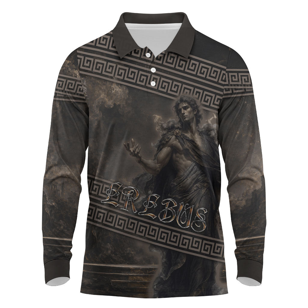 Greek Mythology Erebus Long Sleeve Polo Shirt God Of Darkness Classical Art Greek Key Pattern