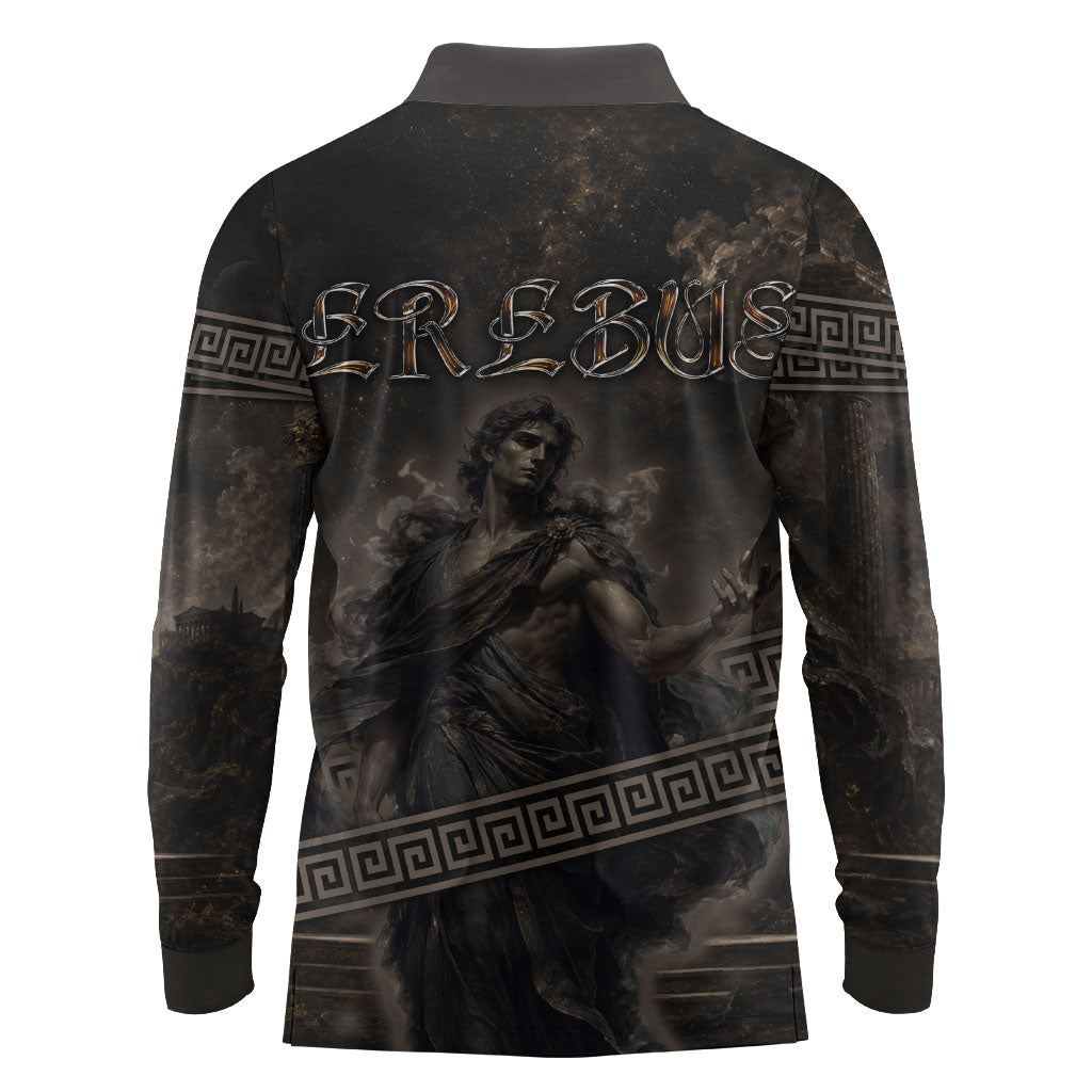 Greek Mythology Erebus Long Sleeve Polo Shirt God Of Darkness Classical Art Greek Key Pattern