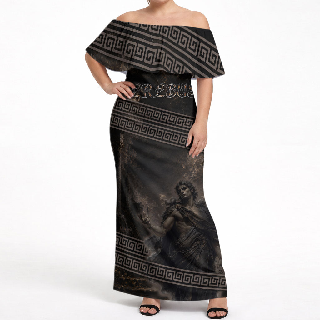 Greek Mythology Erebus Off Shoulder Maxi Dress God Of Darkness Classical Art Greek Key Pattern