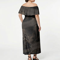 Greek Mythology Erebus Off Shoulder Maxi Dress God Of Darkness Classical Art Greek Key Pattern