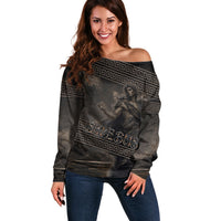 Greek Mythology Erebus Off Shoulder Sweater God Of Darkness Classical Art Greek Key Pattern