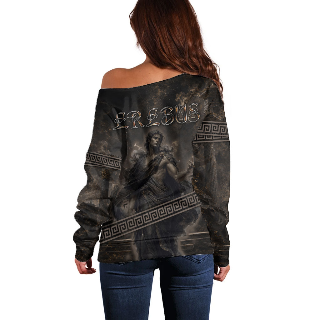Greek Mythology Erebus Off Shoulder Sweater God Of Darkness Classical Art Greek Key Pattern