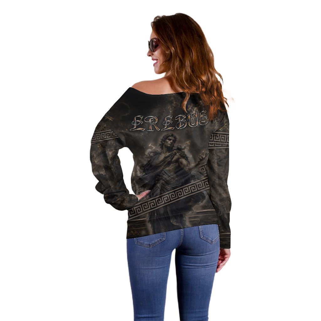 Greek Mythology Erebus Off Shoulder Sweater God Of Darkness Classical Art Greek Key Pattern
