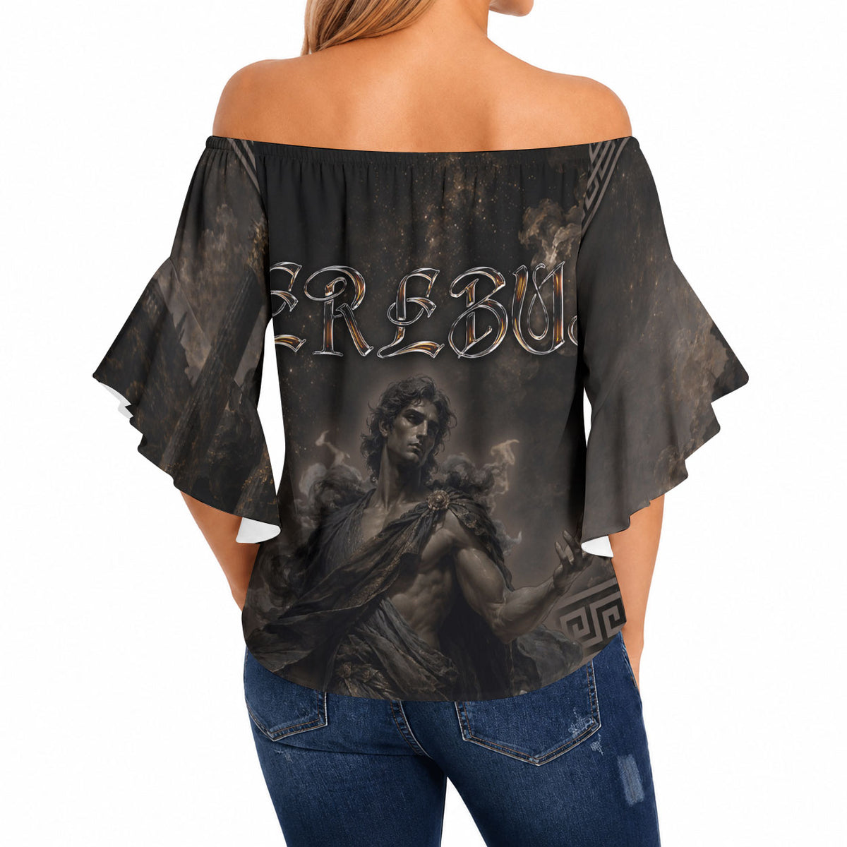 Greek Mythology Erebus Off Shoulder Wrap Waist Top God Of Darkness Classical Art Greek Key Pattern