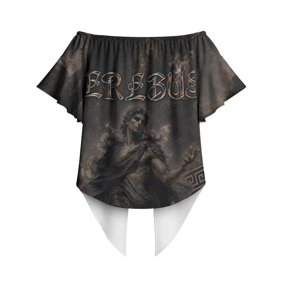 Greek Mythology Erebus Off Shoulder Wrap Waist Top God Of Darkness Classical Art Greek Key Pattern