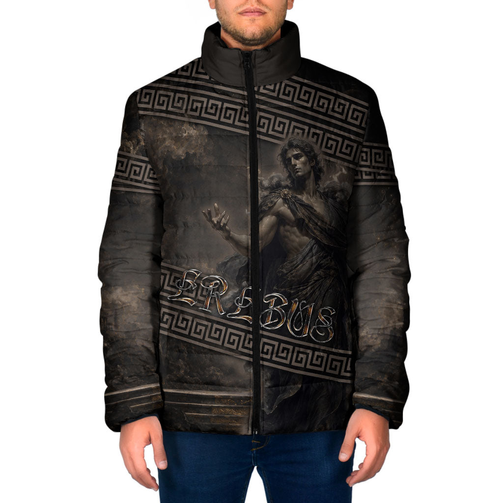 Greek Mythology Erebus Padded Jacket God Of Darkness Classical Art Greek Key Pattern